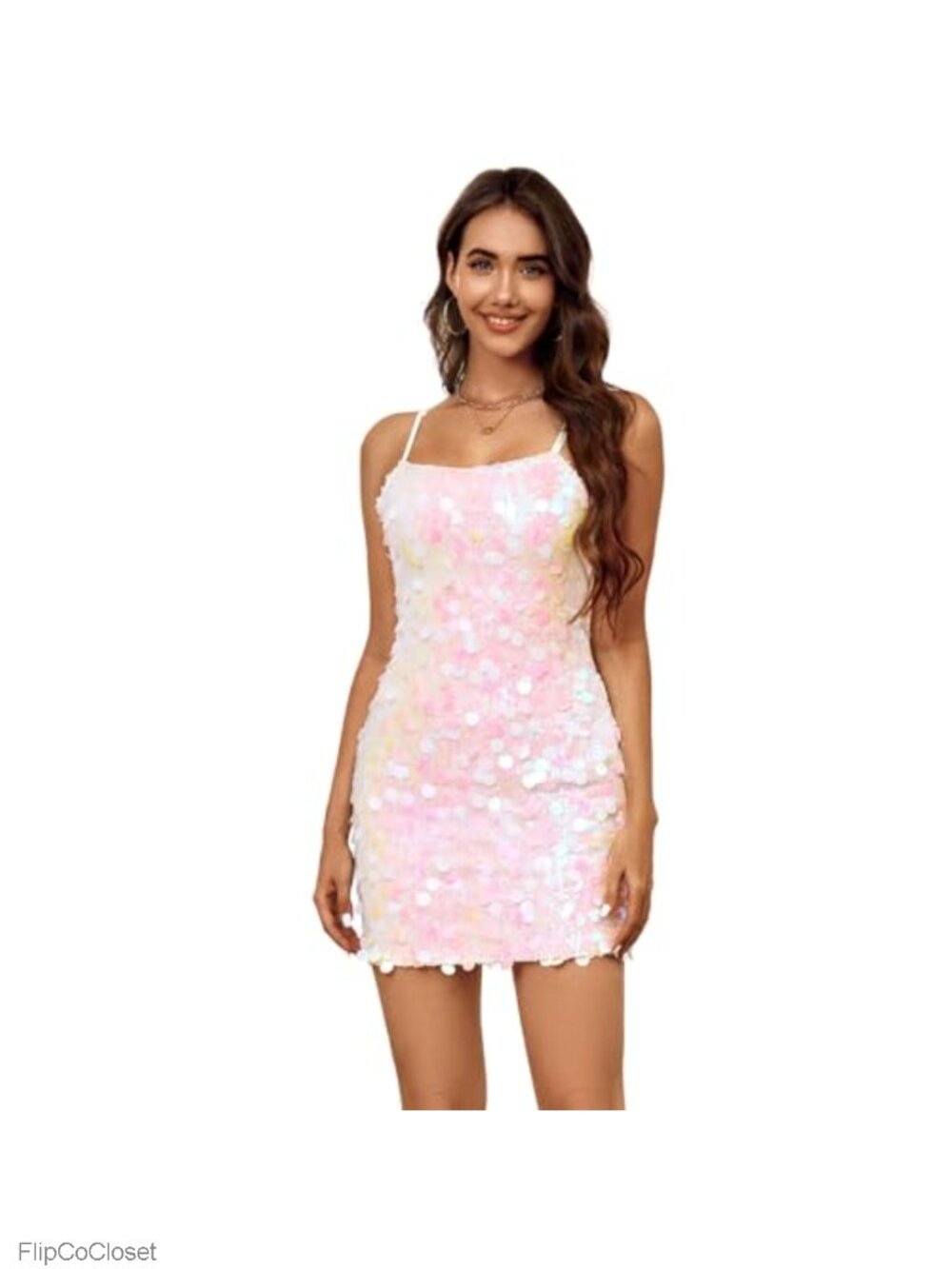 Women's Sequin Spaghetti Strap Bodycon Mini Dress Backless Party